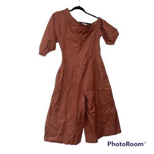Las Cholas Studio Linen Asymmetric Culottes Jumpsuit Terracotta M